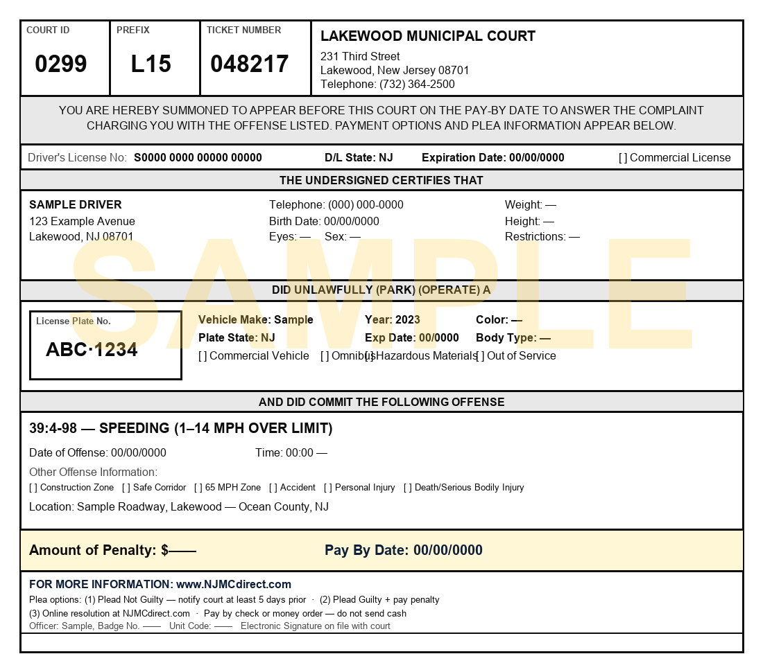 A New Jersey traffic ticket